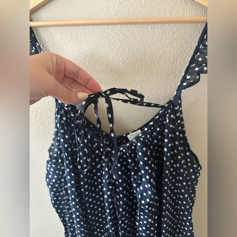J Crew Beach Navy Polka Dot 100% Cotton Swim Coverup Dress Size L / XL